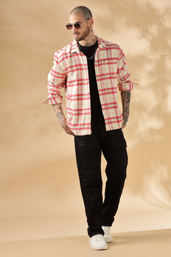 Hot Red Twill Check Shirt Solo House Shacket