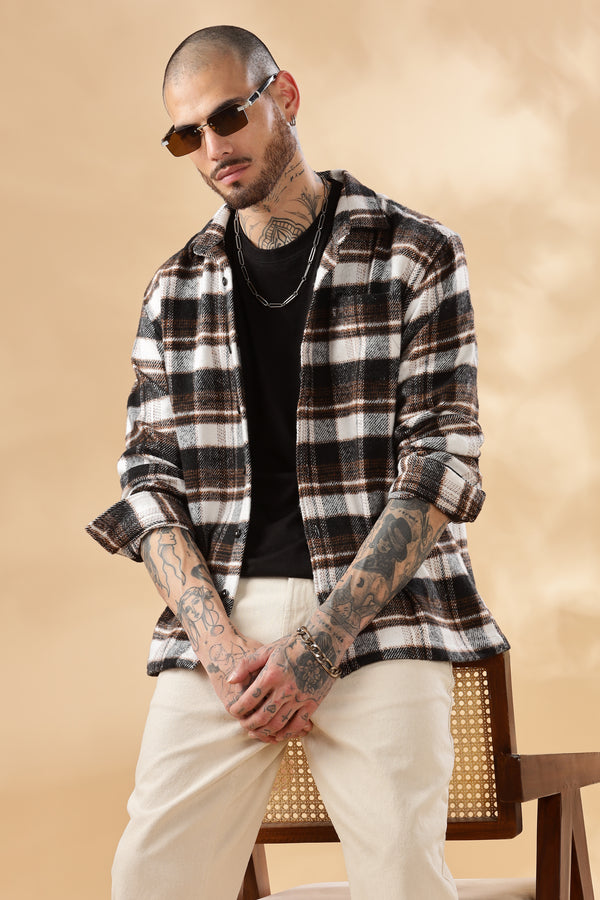 Grunge Brown Check Shacket – Rugged Style, Premium Comfort!